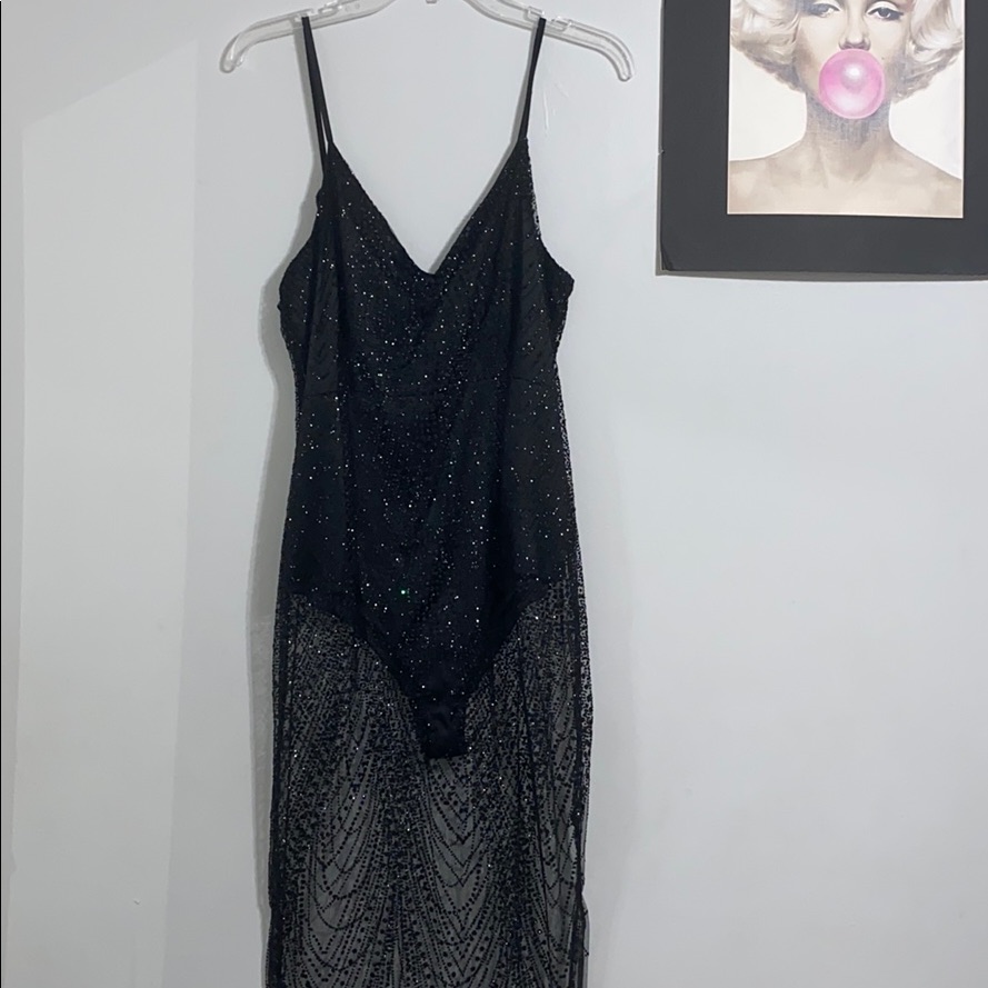 Sexy Black Glitter Dress/ Transparent